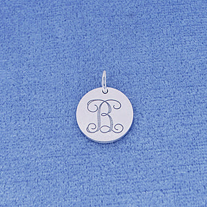 Silver Monogram Initial Engraved 1-2 Inch Disc Charm Pendant SC_05