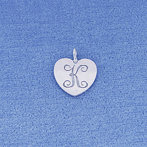 Silver Monogram Initial Engraved Heart Charm Pendant SC_20