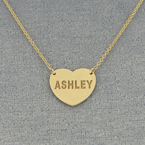 14k or 10k Solid Gold Personalized Name Engraved Heart Disc Charm Minimal  Necklace GC22C