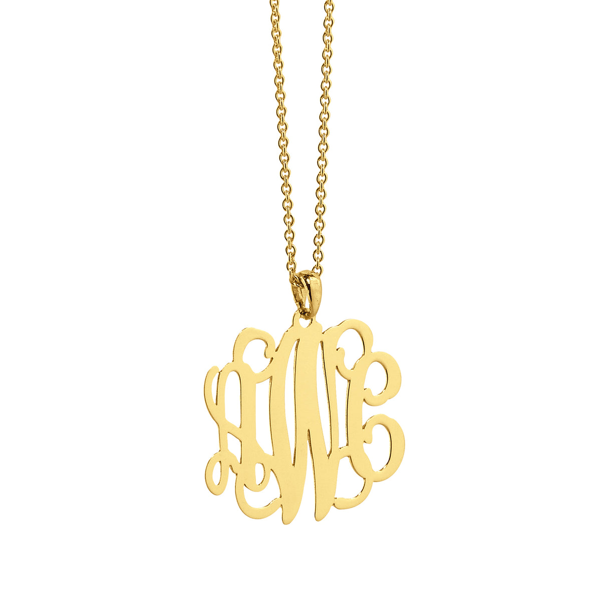Small Solid 10k and 14k Gold 3 Initials Monogram Pendant .75 inch wide Personalized Charm Pendant