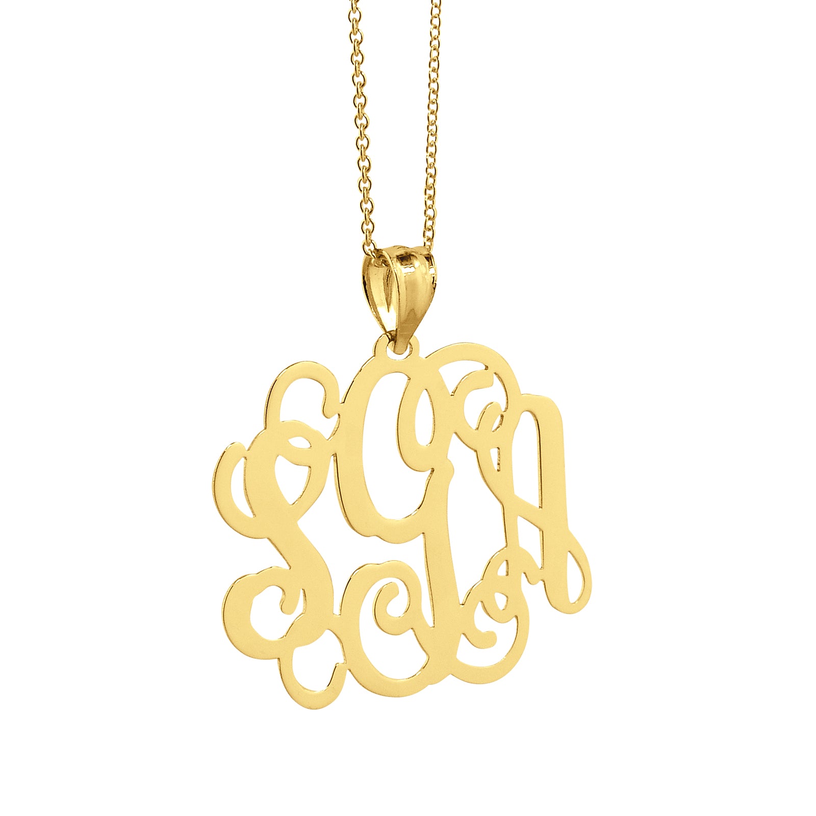 Custom 10k solid gold 3 initial monogram pendant 1 inch
