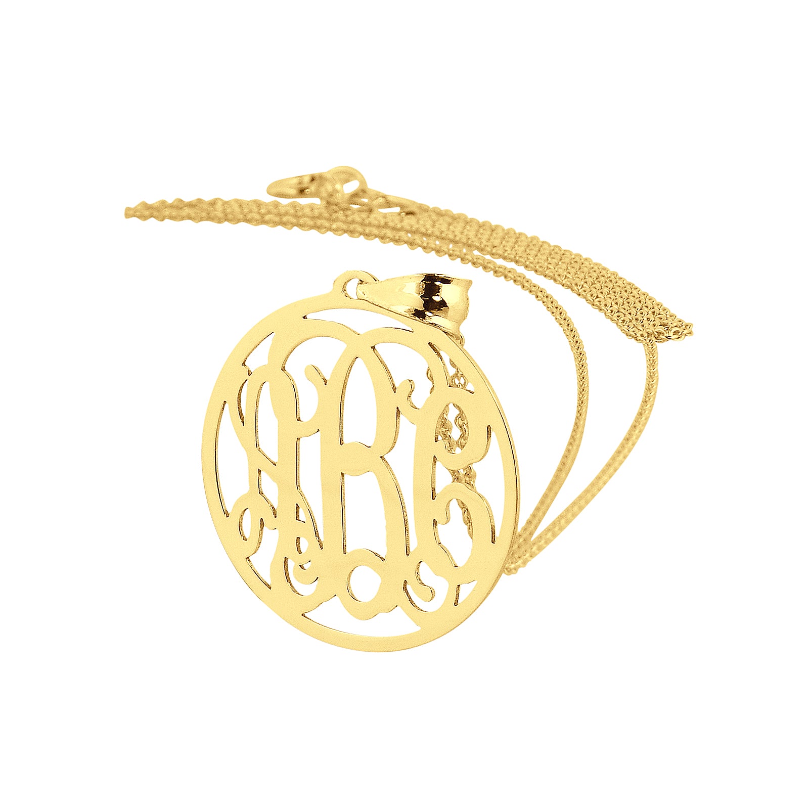 Custom 10k 14k yellow gold circle monogram pendant 3 initial necklace 3-4 inch