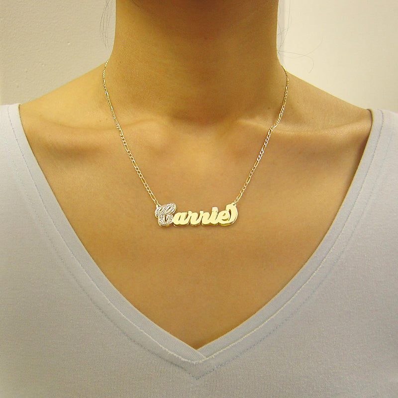 Personalized Gold Diamond Double Plate Name Pendant Necklace ND04