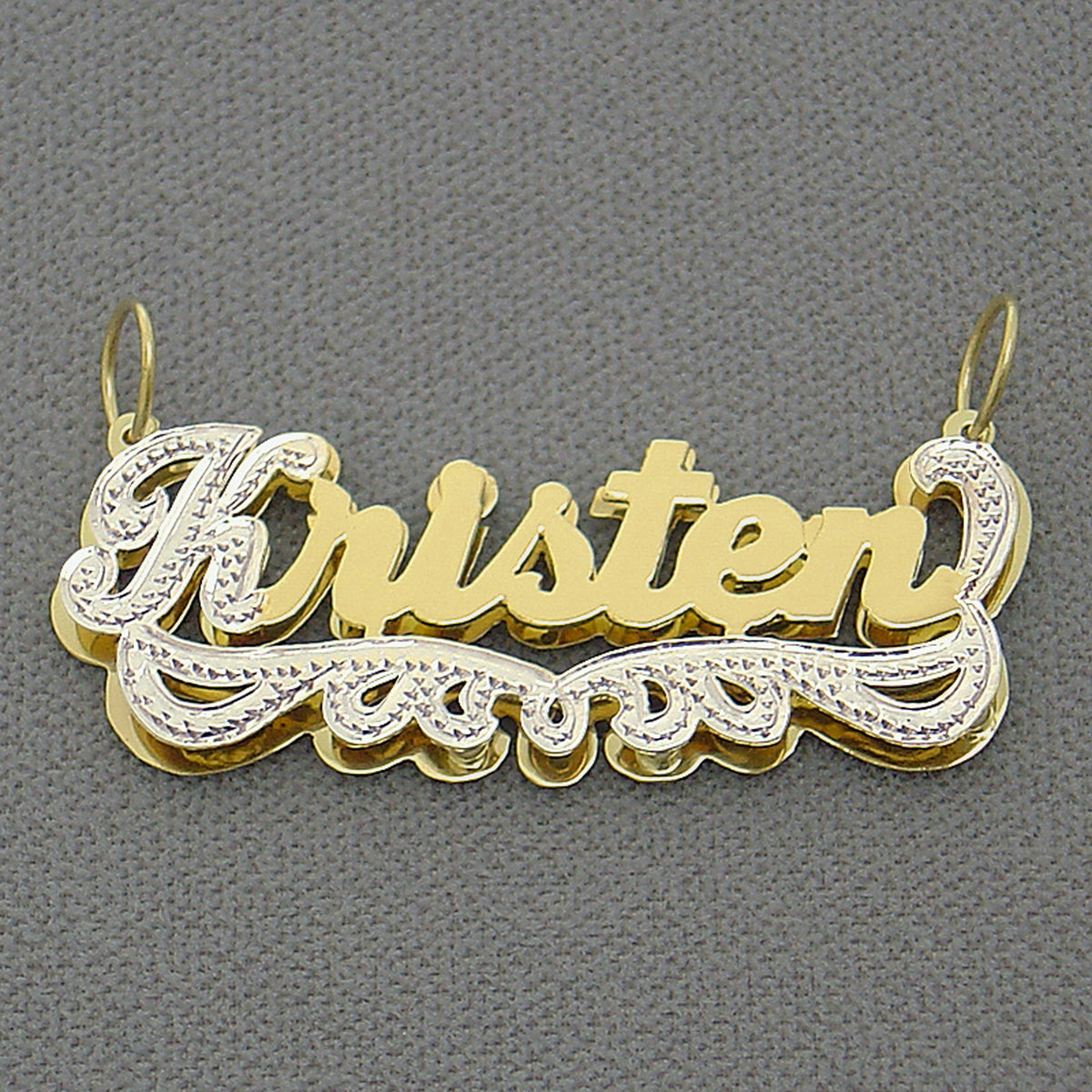 solid 10k gold double plate custom name charm