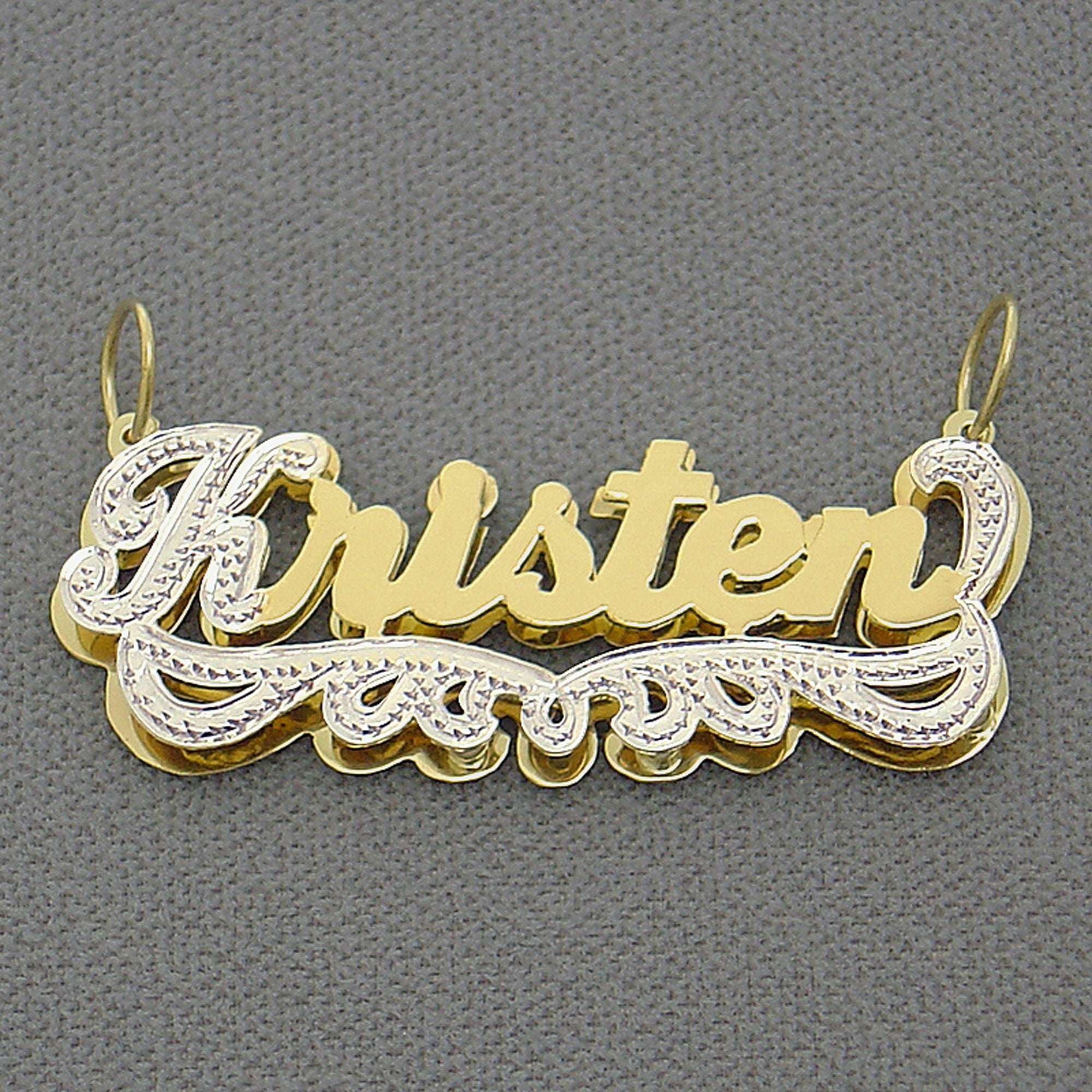 solid 10k gold double plate custom name charm