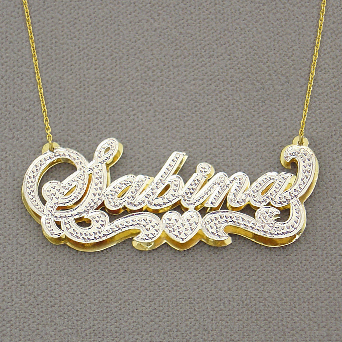 Personalized Diamond Jewelry 3D Double Plates Name Pendant Charm Iced Out Heart 2 Tone ND26