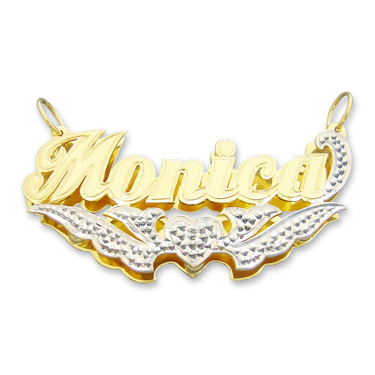 Personalized Solid Gold 3D Name Pendant 2 Tone Name Heart Fine Jewelry ND45