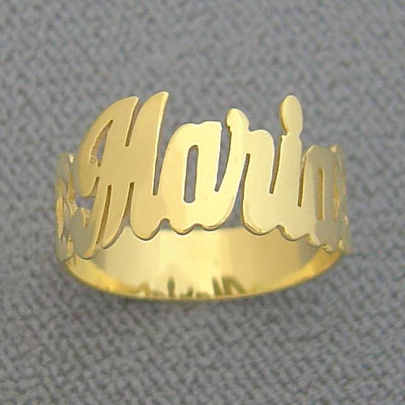 Personalized solid 10k 14k gold name ring in elegant cursive script font