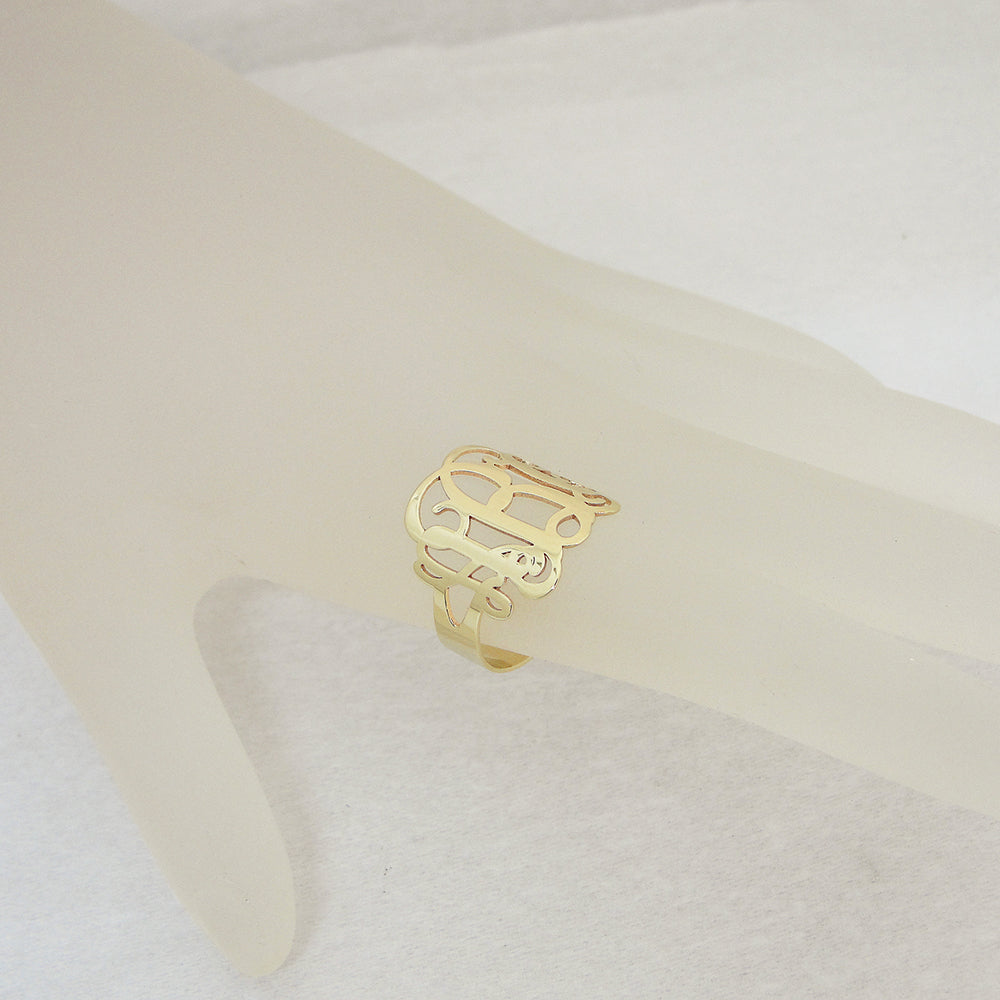 Solid 10k or 14k Gold Custom 3-Initial Monogram Ring - Fine Jewelry Size 4.5