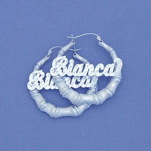 '925 Sterling Silver Round Name Bamboo Earrings 1 11-16 SB32'''