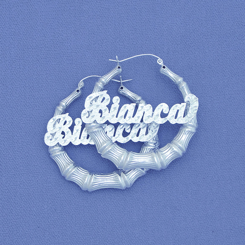 '925 Sterling Silver Round Name Bamboo Earrings 1 11-16 SB32'''