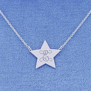 Silver Monogram Initial Engraved Star Charm Necklace SC_25C - Soul