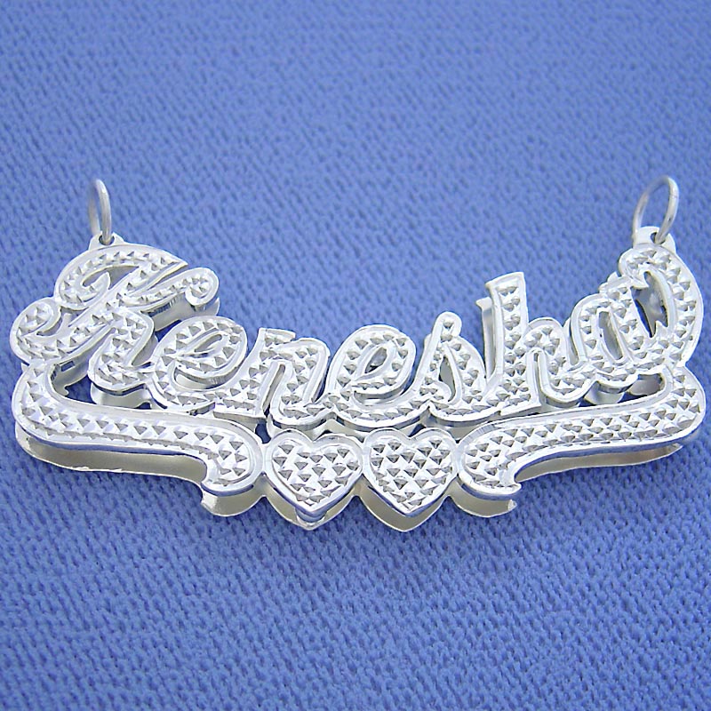 Sterling Silver 3D Personalized Curved 2 Inches Name Pendant Charm Diamond Accent Jewelry