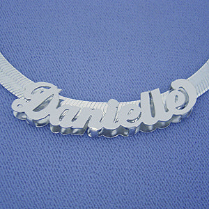 Silver 3D Personalized Name Necklace Slider &amp; 7 mm Herringbone SND91