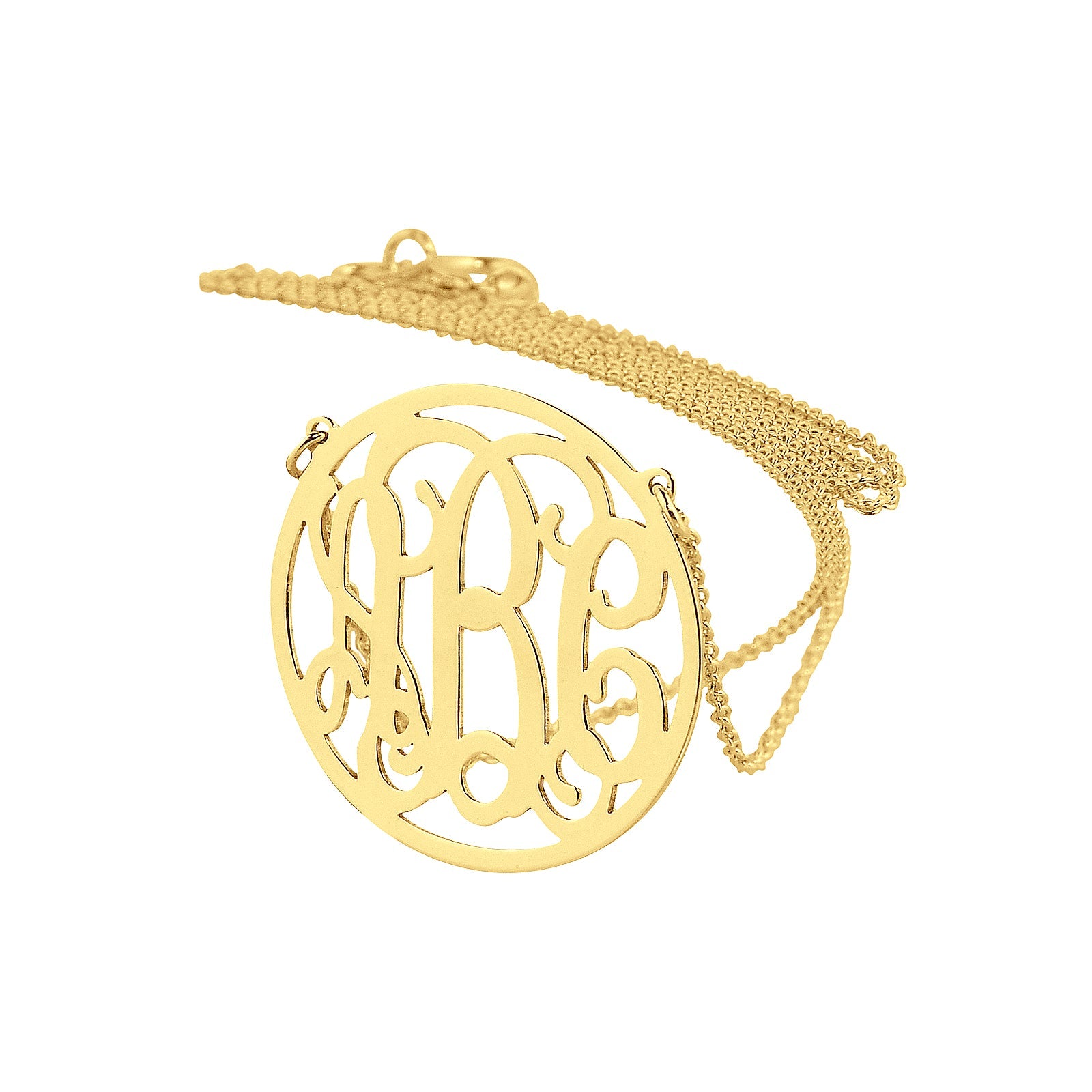14k solid gold 3 initials custom monogram necklace