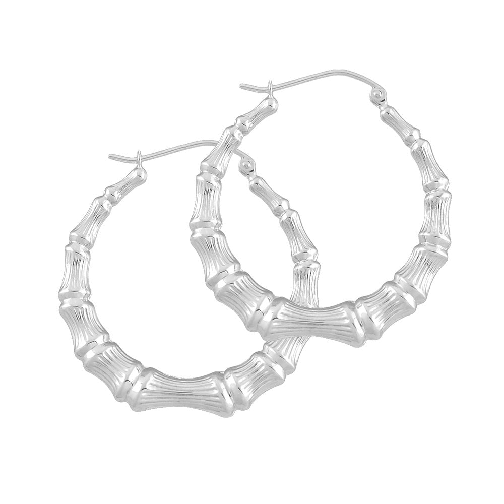 1 3/8 Inch Sterling Silver Lightweight Round Bamboo Hoop Door Knocker Earrings