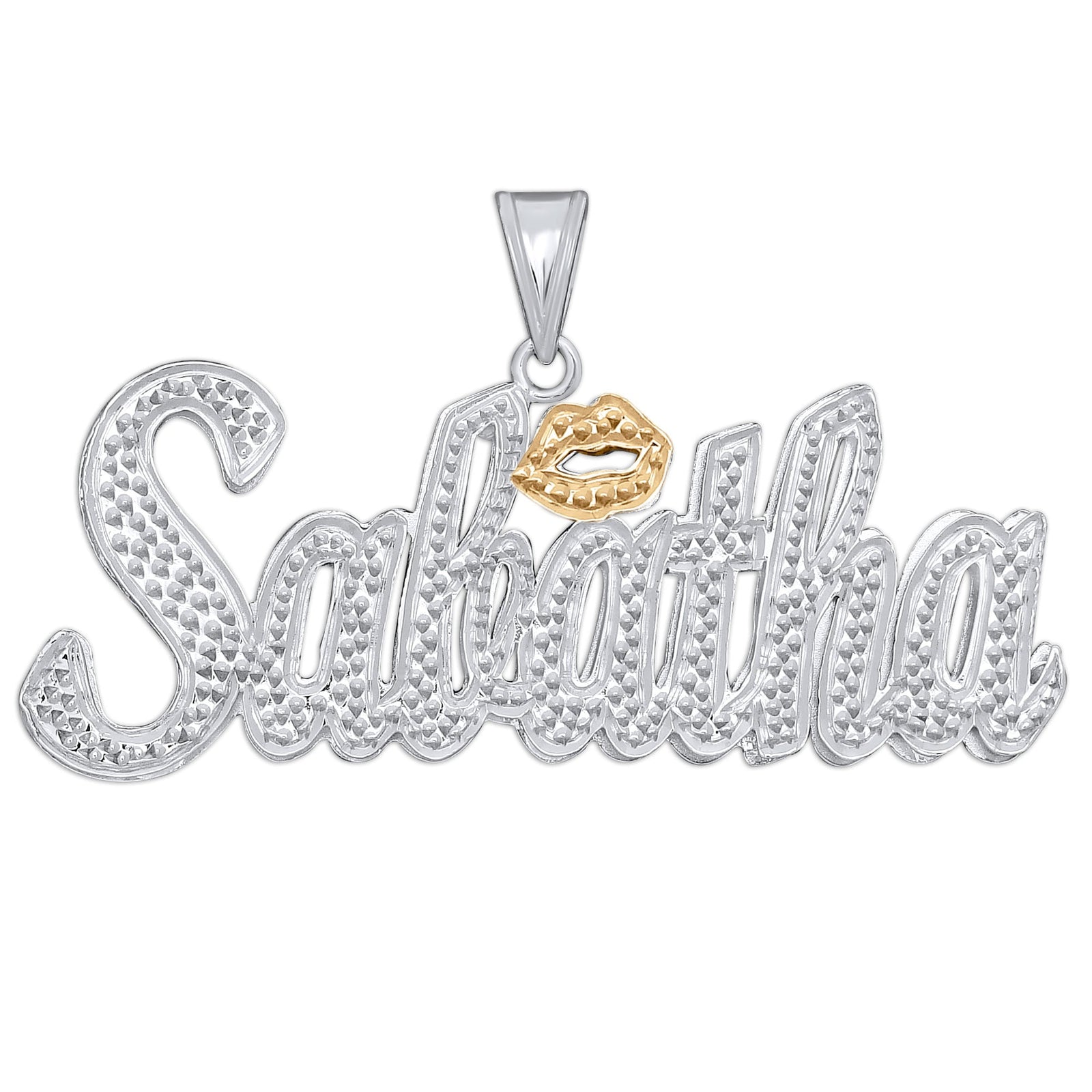 925 sterling silver custom 3D double plate name pendant with diamond accents