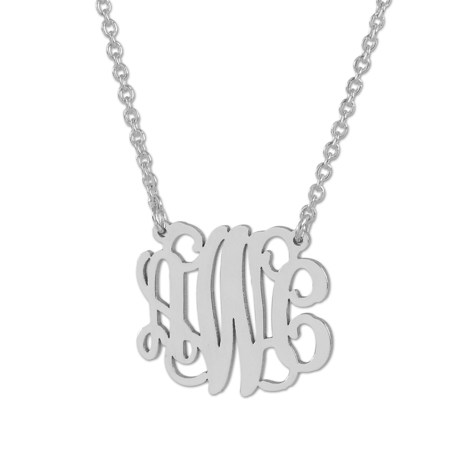 925 sterling silver custom 3 initial script monogram necklace