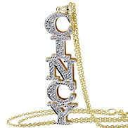 14k solid gold 3D double plate name pendant on a chain