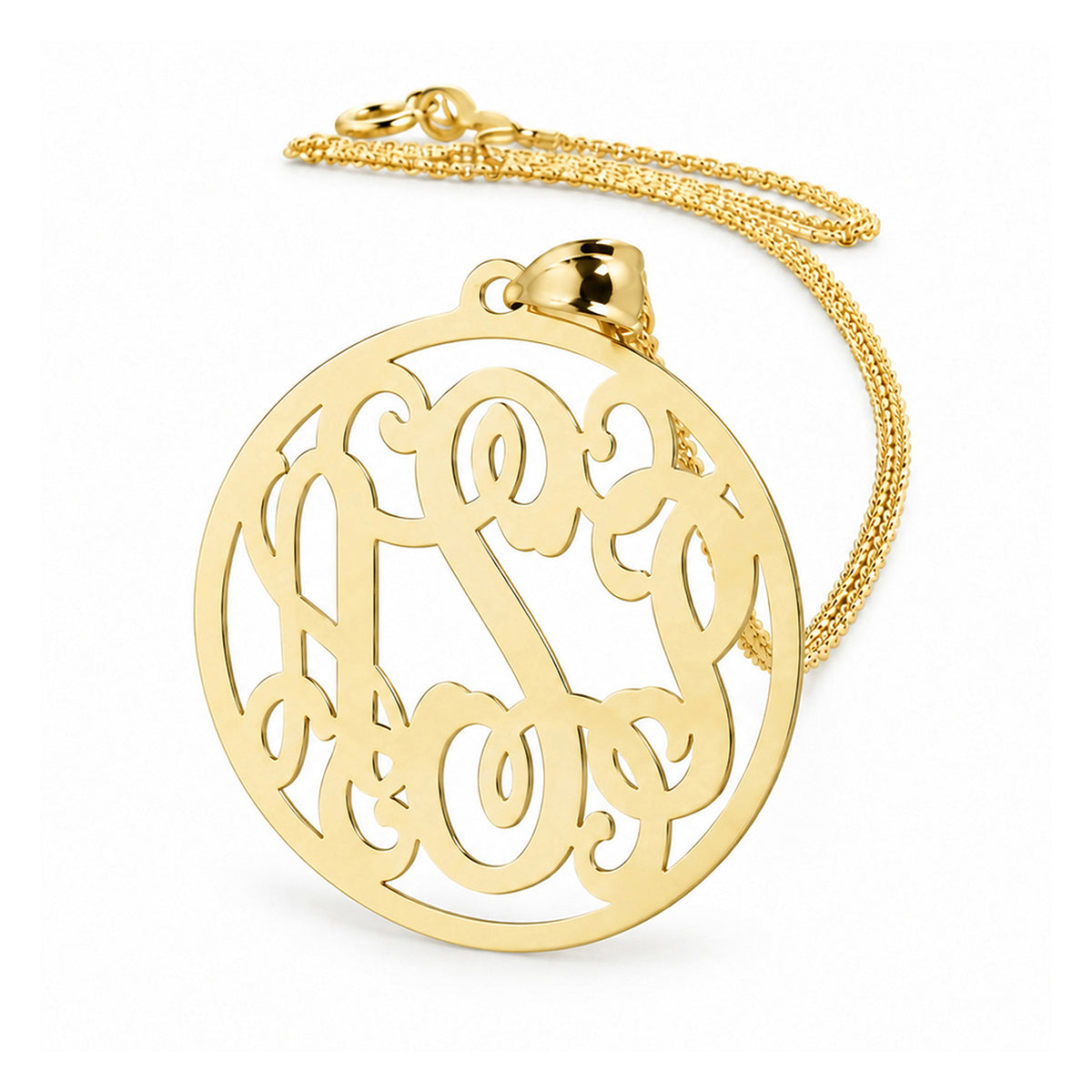 10k or 14k solid gold 3-initial circle monogram pendant necklace