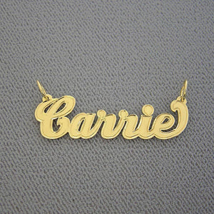 Custom 10k or 14k solid gold cursive outline name pendant charm spelling Carrie