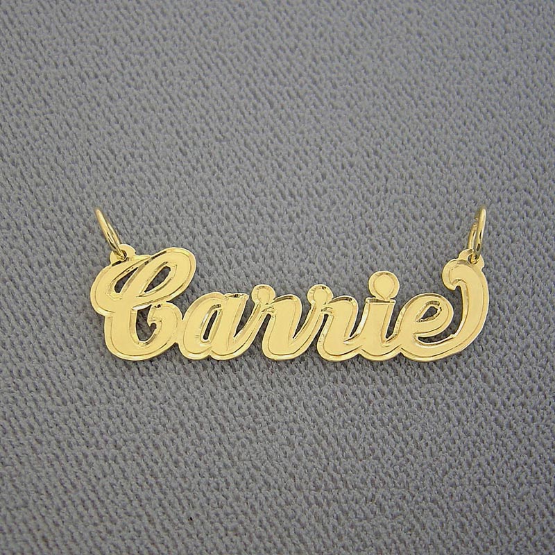 Custom 10k or 14k solid gold cursive outline name pendant charm spelling Carrie
