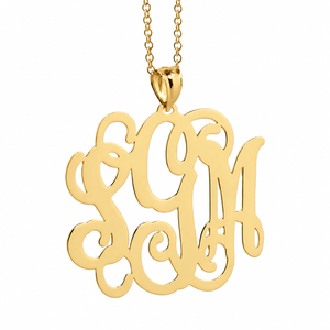 14k yellow gold 3-initial monogram pendant necklace front view