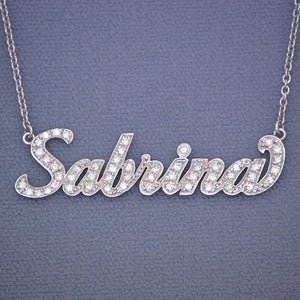 14k Gold Personalized Genuine Diamonds Name Necklace Cursive Font Customized Nameplate Fine Jewelry