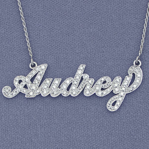 10k or 14k Gold Personalized Genuine Diamonds Cursive Name Necklace Fine Jewelry