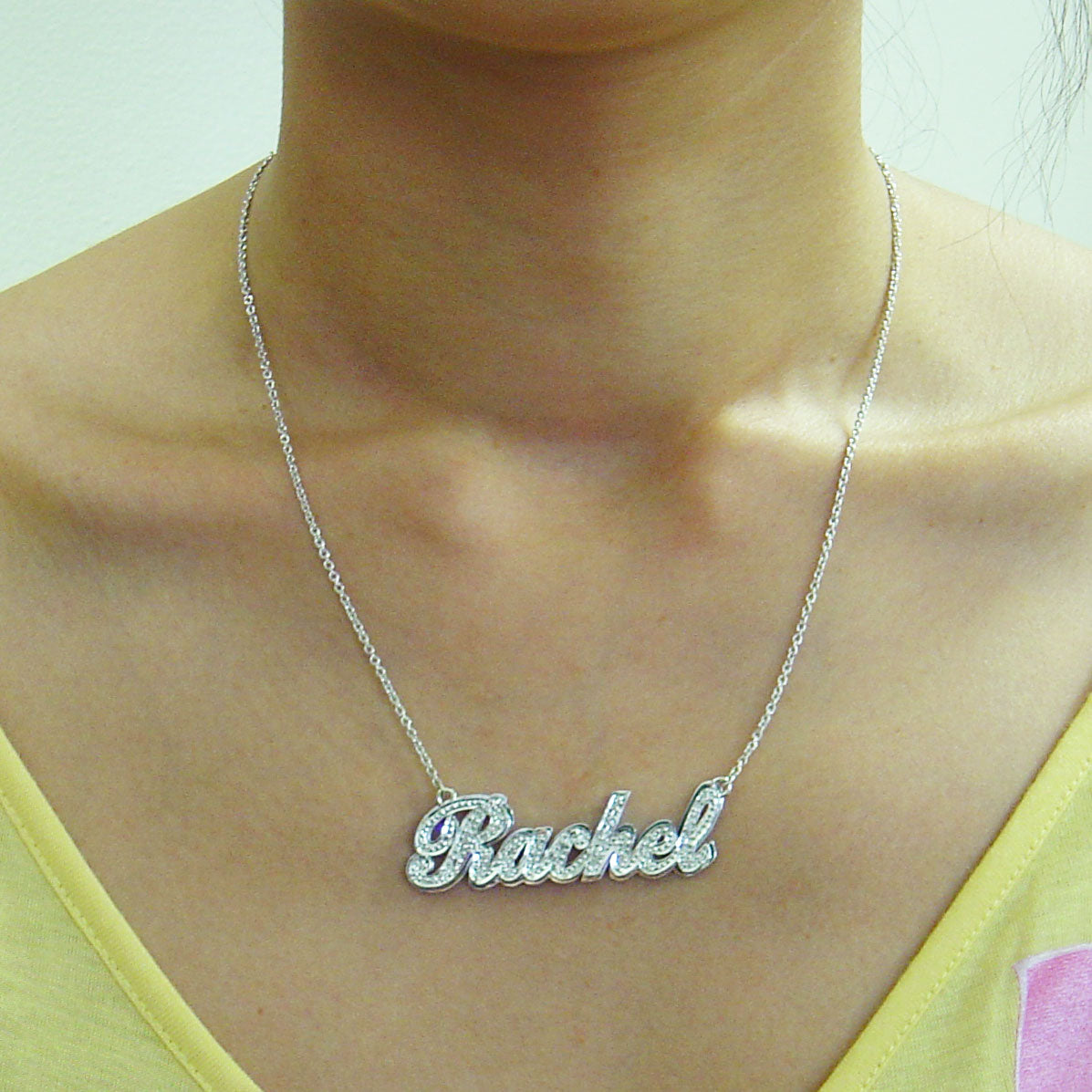 10k or 14k Gold Personalized Genuine Diamonds Cursive Name Necklace Fine Jewelry