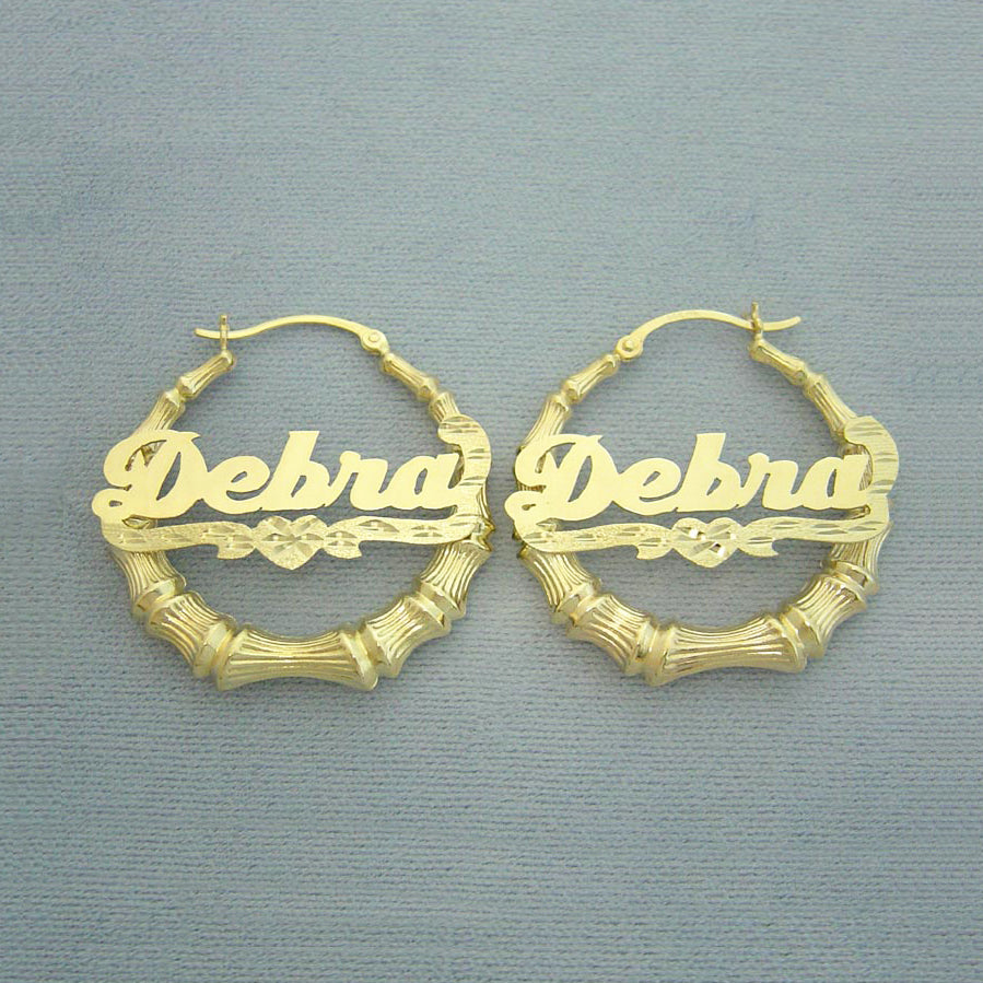 Custom The Cupid Bamboo Hoop Name Earrings - 14K Gold Over Silver / 3 Inches