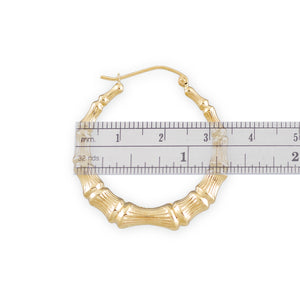 10k and 14k real solid gold round bamboo hoop earrings 1.3 inch 34mm