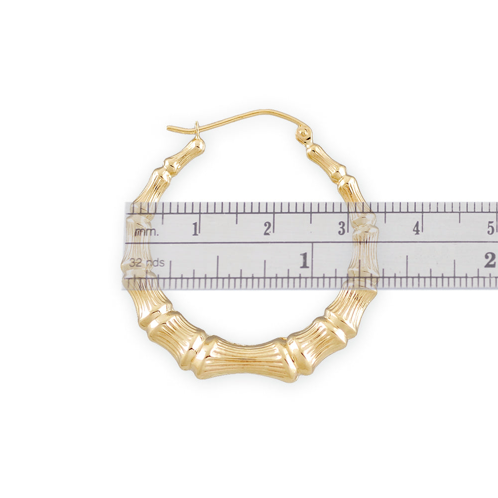 1 3/8 inch gold bamboo hoop earrings 