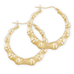 10k 14k real gold round bamboo hoop earrings 43mm retro 80s doorknocker hoops