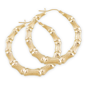 10k real gold round bamboo hoop earrings 50mm 2 inch doorknocker hoops