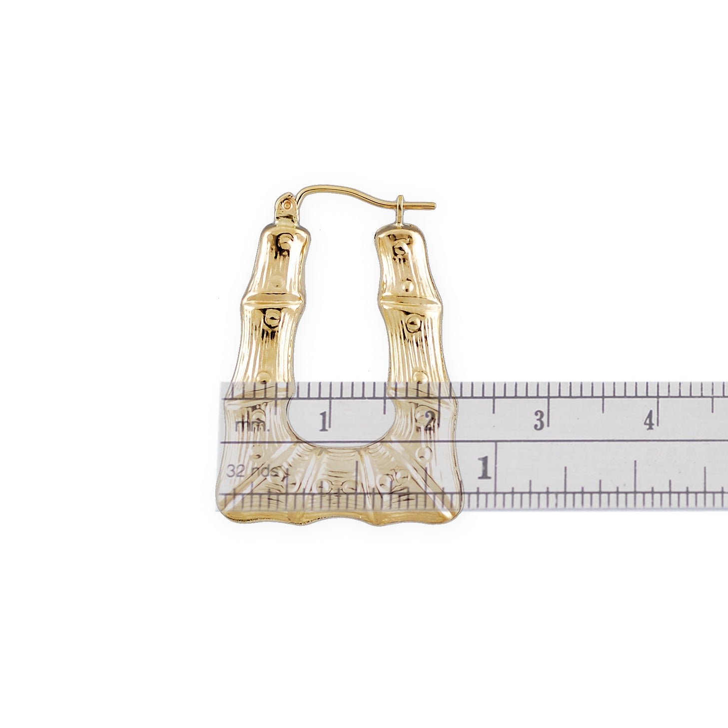 10K Real Gold Rectangular Style Doorknocker Bamboo Hoop Earrings 1 Inch Tall.