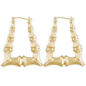 10k real yellow gold rectangle bamboo doorknocker hoop earrings 1.5 inches