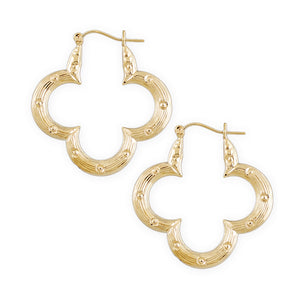 10K yellow gold flower bamboo hoop earrings 1.5 inch hollow door knockers