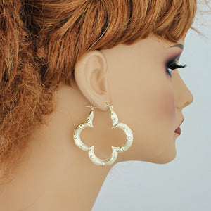 Pair of 2-inch 10K real gold custom name door knocker hoop earrings with snap-back closure