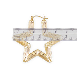 10k gold star bamboo hoop earrings 1.75 inch