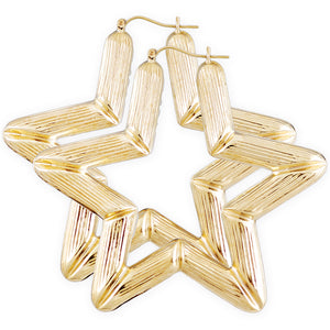 3 inch 10K yellow gold star bamboo door knocker earrings pair