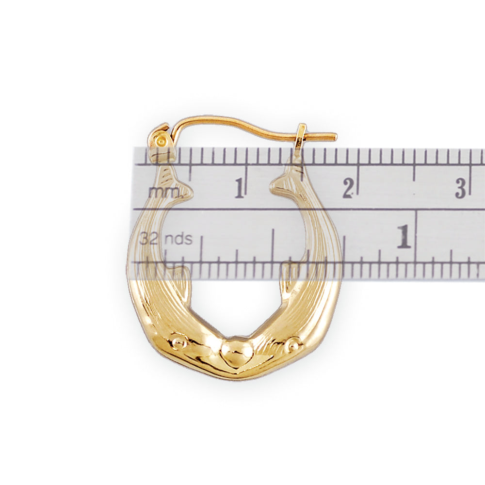 Small Real 10k Gold 2 Dolphin Baby Door Knocker Hollow Earrings 0.75 Inch Wide