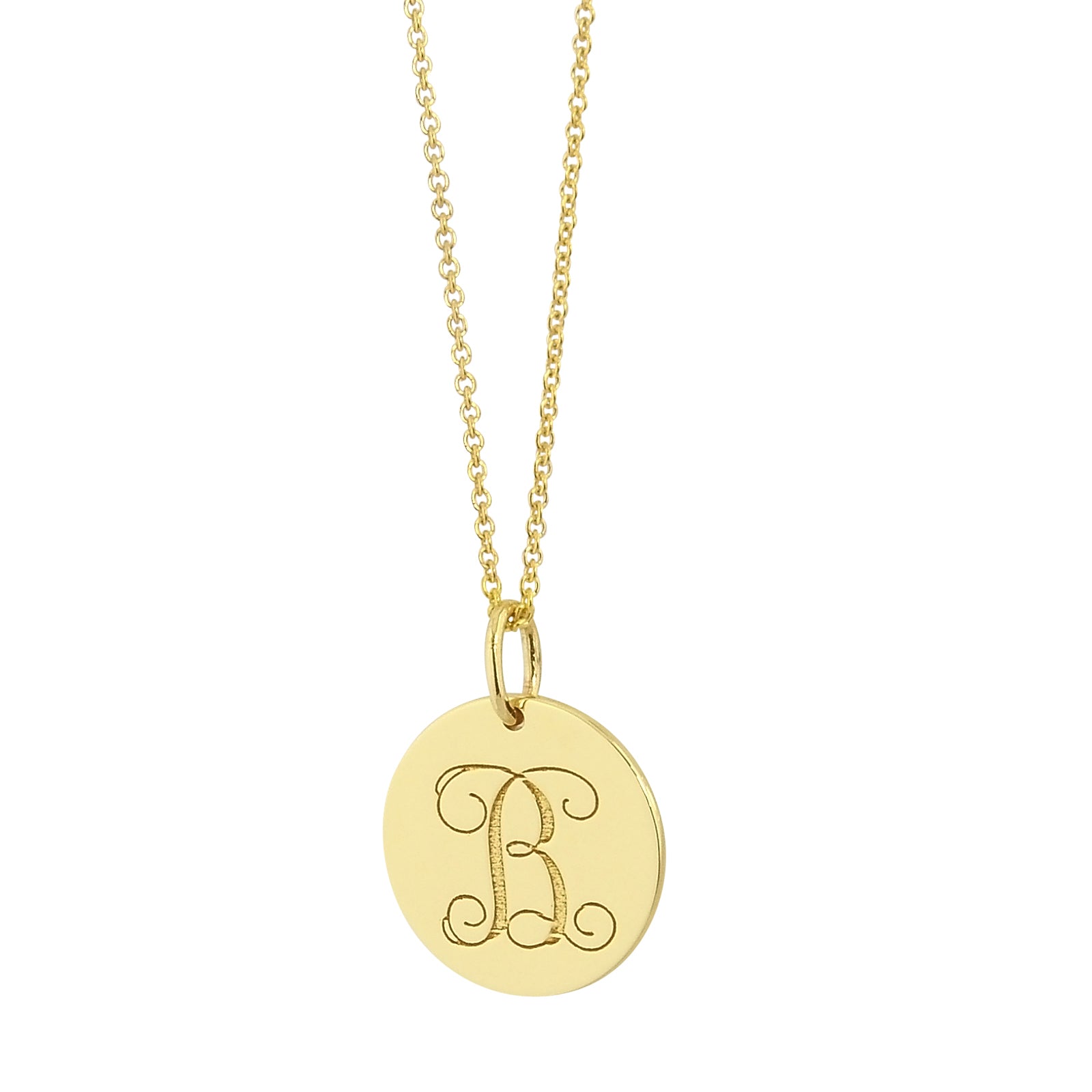 Solid gold monogram initial disc charm pendant