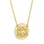 Gold necklace with a round pendant featuring engraved 3 initials with Rolo gold chain