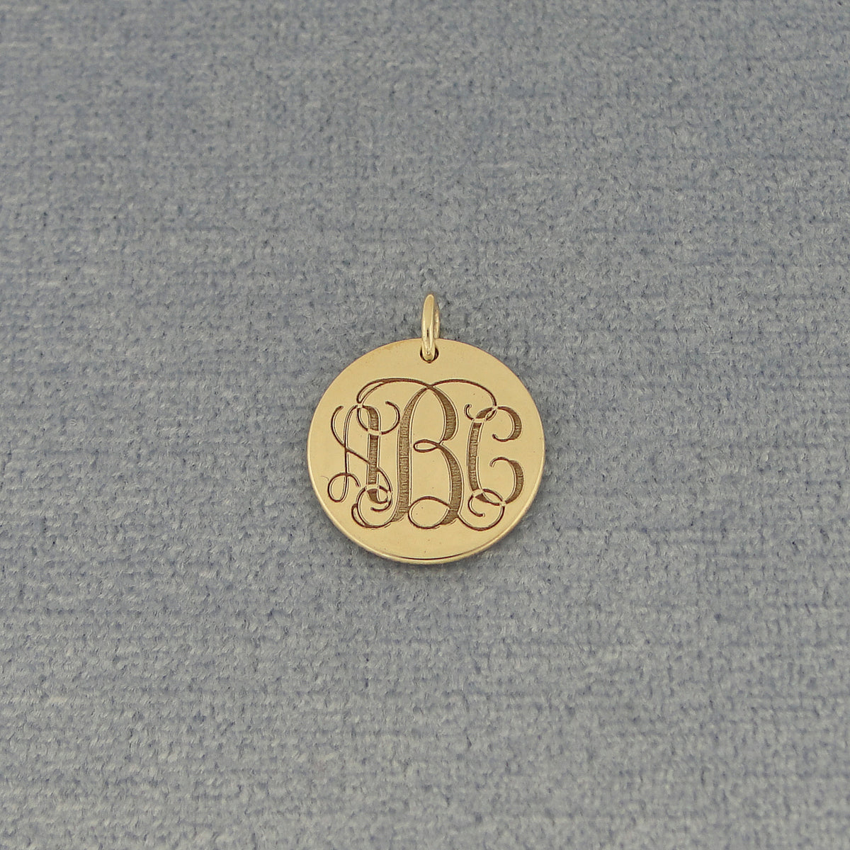 Solid Gold 10k or 14k Deep Laser Engraved 3 Initials Monogram Half Inch Disc Charm Pendant