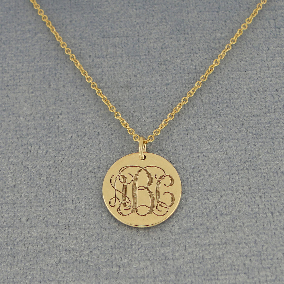 Solid Gold 10k or 14k Deep Laser Engraved 3 Initials Monogram Half Inch Disc Charm Pendant