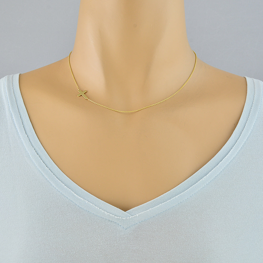 solid gold sideways cross necklace