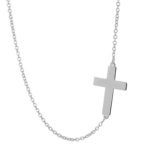 Minimalist 14k horizontal solid white gold cross pendant
