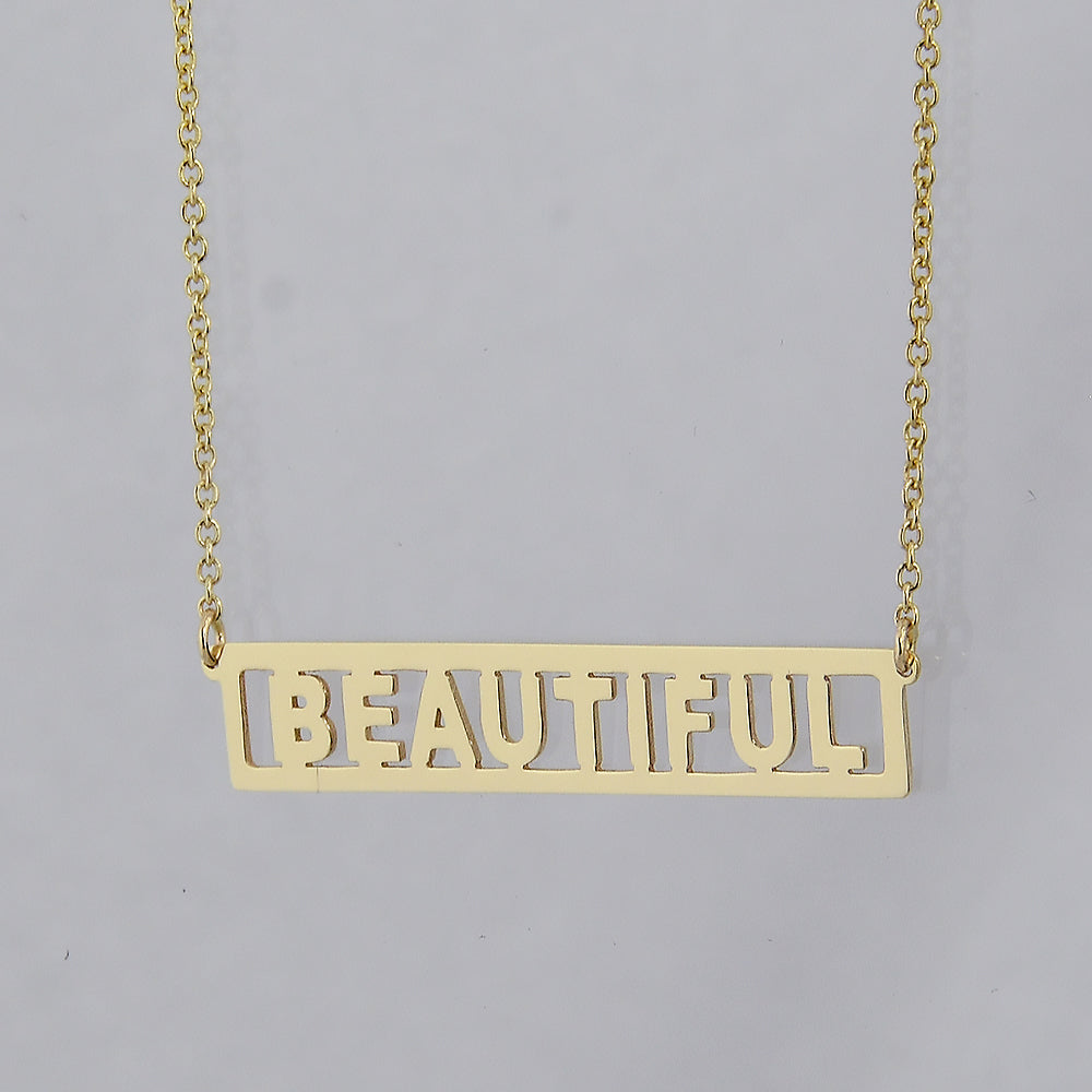 Custom solid gold horizontal bar pendant necklace personalized