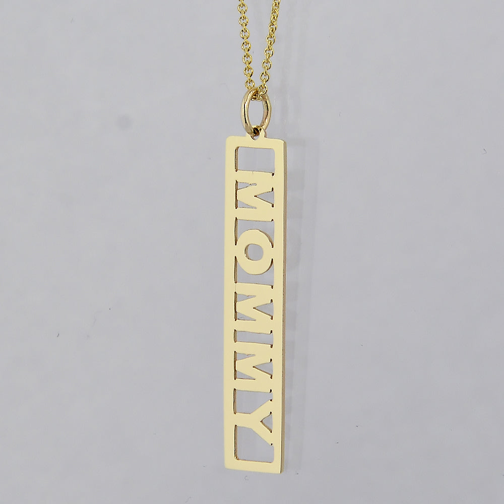 Close-up of high-polish 14k solid white gold personalized Roman numeral pendant.